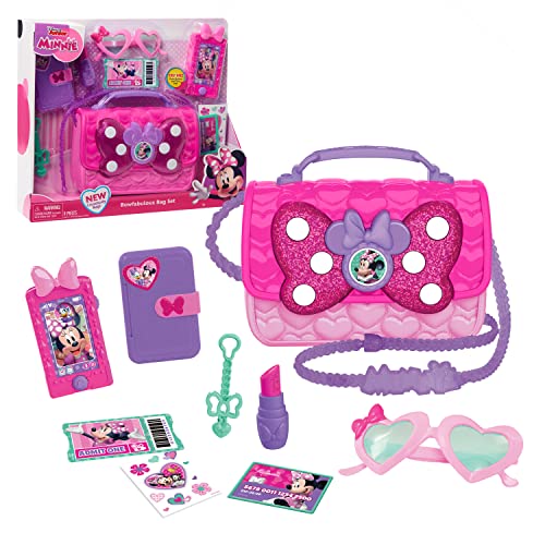Disney Junior Minnie Mouse Bowfabulous Bag Set, 9-pieces, Dress Up and Pretend Play, Officially Licensed Kids Toys for Ages 3 Up by Just Play