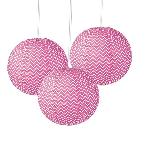 SEDLAV Paper Lanterns, 6 Pcs, 12”, Pink Chevron Chinese Lanterns. Ideal for: Easter Decorations, Birthday Decorations, Sweet 16 Birthday Decorations, Valentines, Pink Party Decorations