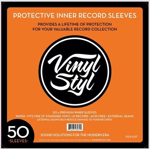 Vinyl Styl 12 Inch Vinyl Record Inner Sleeve Square Corners 50 Count (White)