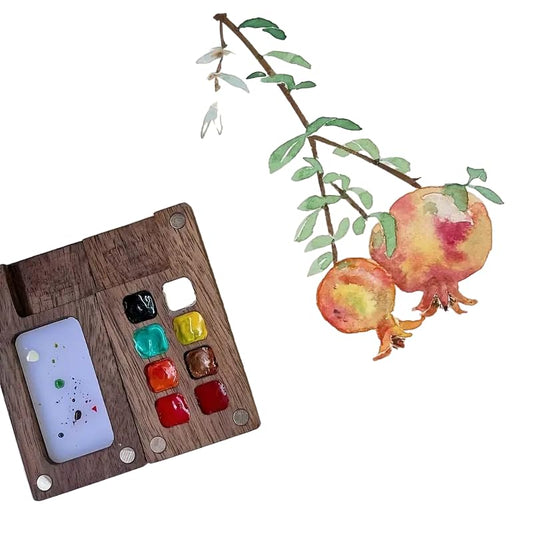 SEDLAV Handmade Walnut Mini Paint Box - Magnetic Portable Dispenser with 8 Compartments for Outdoor Sketching, Nail Art, and Artistic Creations