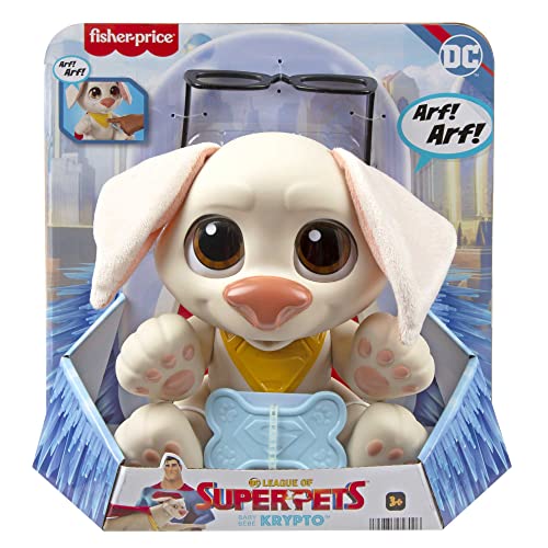 Fisher-Price DC League of Super-Pets Doll Baby Krypto Poseable Toy with Sounds & 2 Accessories for Pretend Play Ages 3+ Years