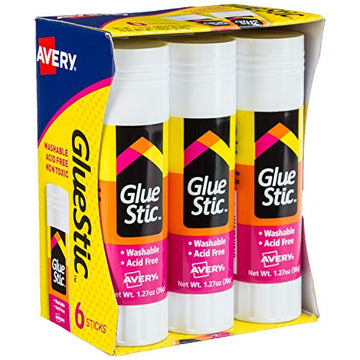 Avery Glue Stick White, Washable, Nontoxic, 1.27 oz. Permanent, 6 Glue Stics, 6 Packs (98073)