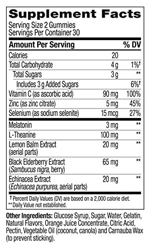 OLLY Immunity Sleep Gummy, Immune and Sleep Support, 3mg Melatonin, Echinacea, Zinc, Vitamin C, Chewable Supplement, Berry - 60 Count