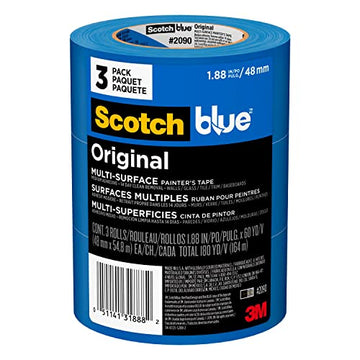 Scotch Painter's Tape Original Multi-Surface Painter's Tape, 1.88 Inches x 60 Yards, 3 Rolls, Blue, Paint Tape Protects Surfaces and Removes Easily, Multi-Surface Painting Tape for Indoor and Outdoor Use