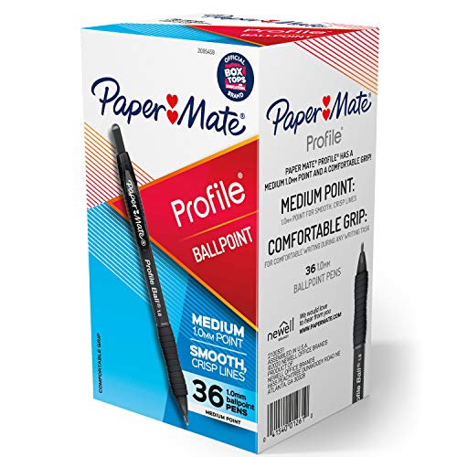 Paper Mate Ballpoint Pens, Profile Retractable Pens, Medium Point (1.0mm), Black, 36 Count