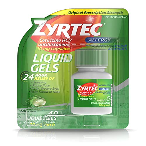 Zyrtec 24 HR Indoor & Outdoor Allergy Liquid Gels Capsules, Cetirizine HCI Antihistamine, 40 ct
