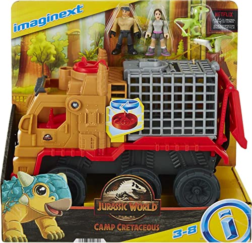 Fisher-Price Imaginext Jurassic World Camp Cretaceous Dinosaur Hauler & Yaz figure and vehicle set for preschool kids ages 3 to 8
