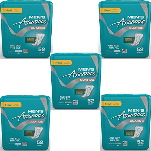 Mens Assurance Guards - 52 Count - New Improved With Dual Leak Barriers (Pack of 5)
