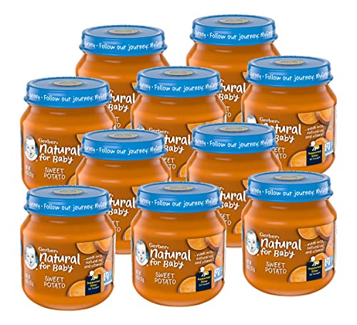 Gerber Natural for Baby 1st Foods Baby Food Jar, Sweet Potato, Made with Natural Veggies & Vitamin C, Non-GMO Pureed Baby Food, 4 OZ Glass Jar (Pack of 10)