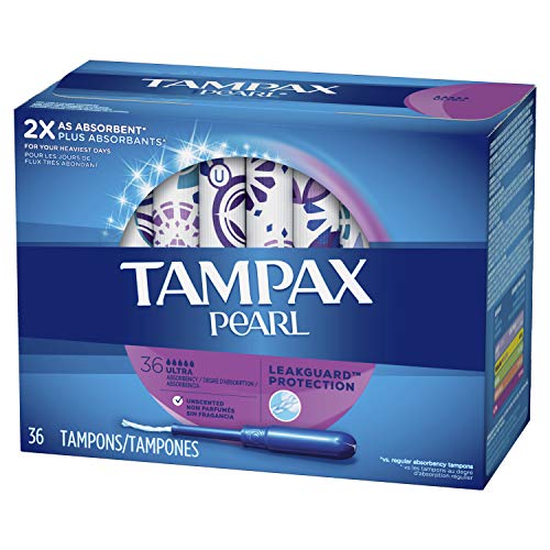 Tampax Pearl Plastic Tampons, Ultra Absorbency, Unscented, 36 Count (Packaging May Vary)