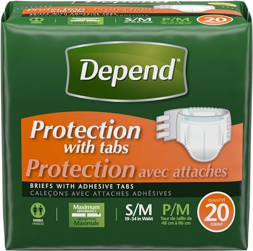 Depend Protection with Tabs, Maximum Briefs S/M, 20 Count 19-34 in Waist