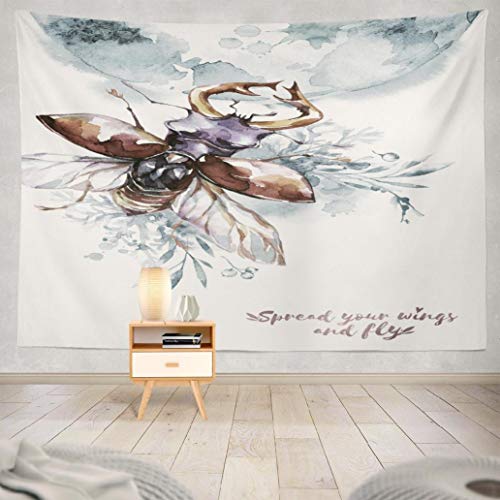 Soopat Planet Wall Hanging Tapestry,Watercolor Flying Beetle with Planet and Floral Animal Magic Hanging Wall Decor,Wall Tapestry for Home Decor,Room Decoration,Watercolor Flying 01