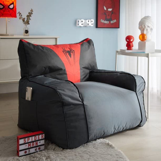 Idea Nuova Marvel Spiderman Oversized Gaming Bean Bag Chair with Side Pocket, Grey