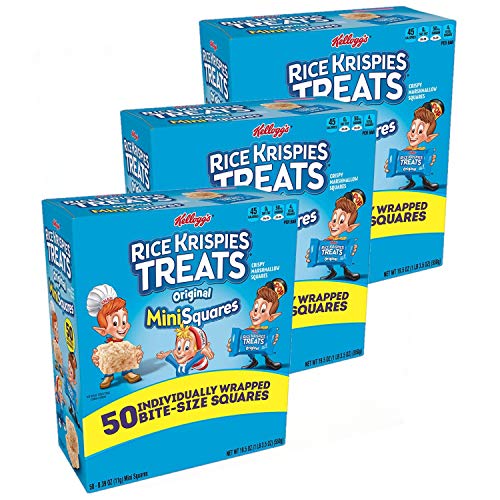 Kellogg's, Rice Krispies Treats Crispy Marshmallow Mini-Squares, Original, Single Serve, Display Box Caddy, 0.39 oz Bars (50 Count) - pack of 3