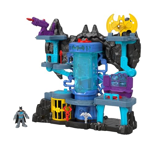 Fisher-Price DC Super Friends Imaginext Batman Figure and Bat-Tech Batcave Playset with Lights & Sounds for Preschool Pretend Play,6 Play Pieces
