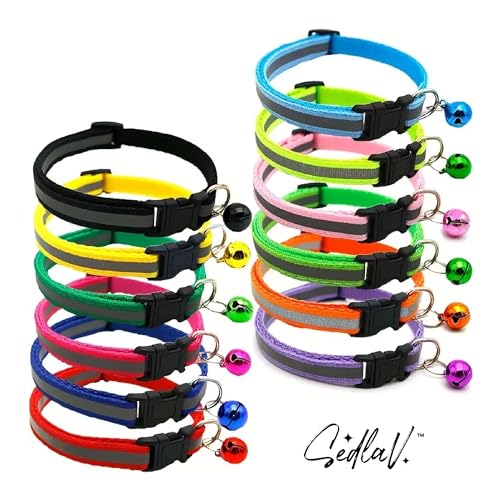 SEDLAV Reflective Nylon Dog Colllar - Adjustable Night Safety Pet Collor with Whelping Features for Puppies & Girls, Includes Dog Light Collor & Little Bell, Colorful Pattern - Fits 19-32cm Neck Width