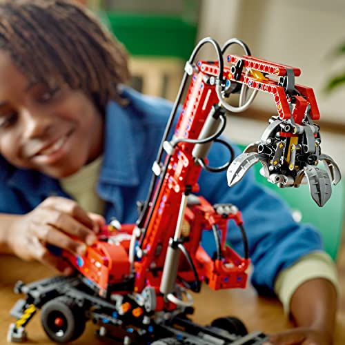 LEGO Technic Material Handler 42144, Mechanical Model Crane Toy, with Manual and Pneumatic Functions, Construction Truck Building Set, Educational Toys
