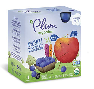 Plum Organics, Smoothie Mashups, Organic On-The-Go Squeeze Kids Snacks, Applesauce, Blueberry & Carrot, 3.17 Ounce Pouch (24 Total) Packaging May Vary