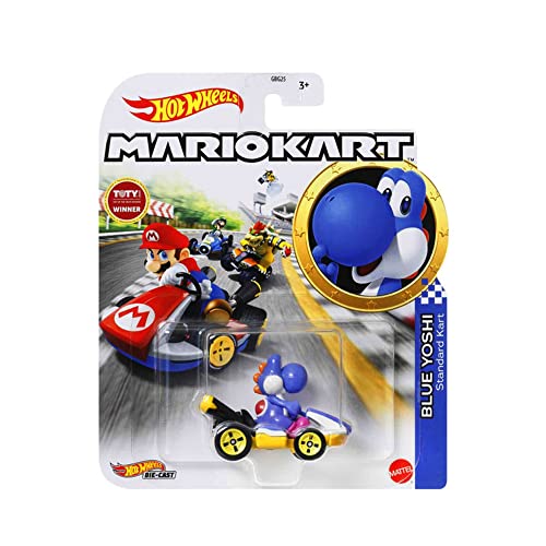 Hot Wheels Mario Kart Veículo de Brinquedo Yoshi Standard Kart Azul Escuro