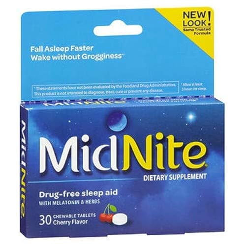 MidNite Sleep Health for Occasional Sleeplessness, 30 Chewable Cherry Tablets (Pack of 3)