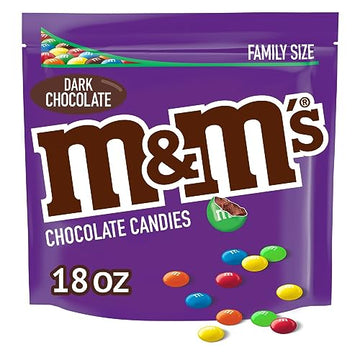 M&M'S Dark Chocolate Candy, Family Size, 18 oz Resealable Bulk Candy Bag
