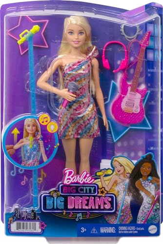 Barbie: Big City, Big Dreams Singing “Malibu” Roberts Doll (11.5-in Blonde) with Music, Light-Up Feature, Microphone & Accessories, Gift for 3 to 7 Year Olds