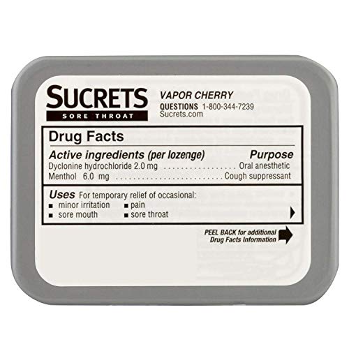 Sucrets Sore Throat & Cough Lozenges, Vapor Cherry Flavor, 18 Count (Pack of 3)