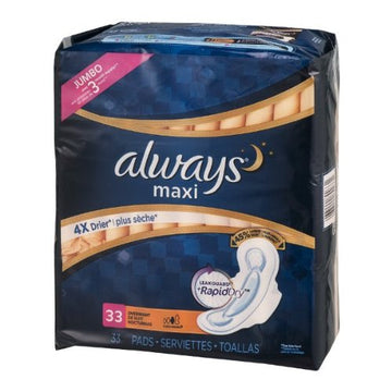 Always Maxi Pads Overnight - 33 CT