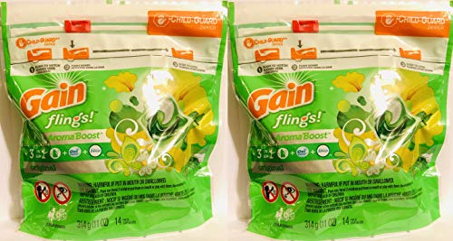 Gain Flings Laundry Detergent Pods - Original Scent - 14 Count Pacs Per Package - Pack of 2 Packages (Total of 28 Pods)