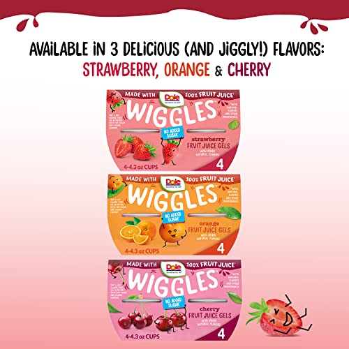 Dole Wiggles No Sugar Added Orange Fruit Juice Gels Snacks, 4.3oz 16 Total Cups, Gluten & Dairy Free, Bulk Lunch Snacks for Kids & Adults