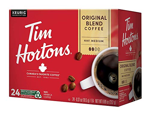 Tim Hortons Original Blend, Medium Roast Coffee, Single-Serve K-Cup Pods Compatible with Keurig Brewers, 24 Count(Pack of 1)