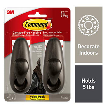 Command Classic Large Metal Damage-Free Wall Hooks with Adhesive Strips for Hanging Decorations, 2 Hooks and 4 Strips