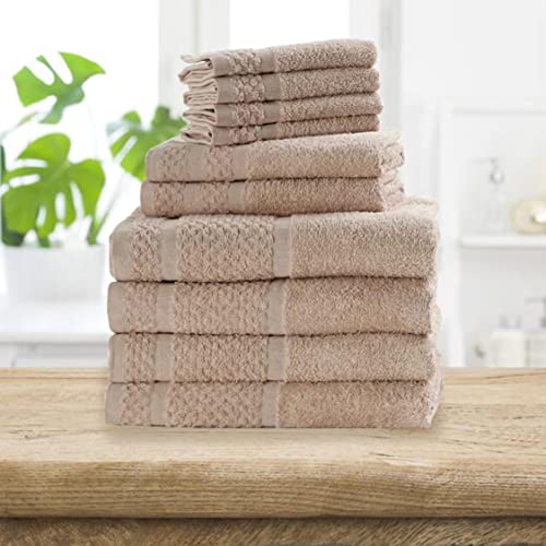 SEDLAV Bath Towel Set with Upgraded Softness & Durability, 100% Cotton (10 Pack) (Beige)