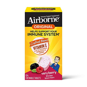 Airborne Very Berry Chewable Tablets, 64 count - 1000mg of Vitamin C - Immune Support Supplement (Packaging May Vary) ( Pack of 2)