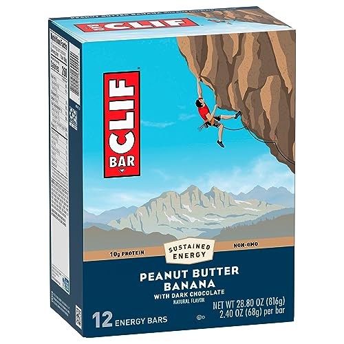 CLIF BAR - Peanut Butter Banana with Dark Chocolate Flavor - Made with Organic Oats - 10g Protein - Non-GMO - Plant Based - Energy Bars - 2.4 oz. (12 Pack)