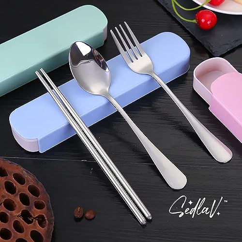 SEDLAV Portable Cutlery Set - Enjoy Eating on the Go – Spoons and Forks Set Featuring Modern Design, Perfectly Weighted and Balanced - Durable Travel Utensils with Case (Set of 3pcs) (Pink)