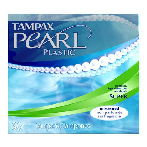 Tampax Pearl Super Absorbency Tampons with Plastic Applicator, Unscented, 36-Count Boxes (Pack of 2)