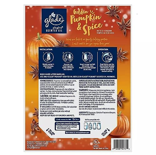 Glade PlugIns Scented Oil, 2 Warmers + 6 Refills, Pumpkin & Spice
