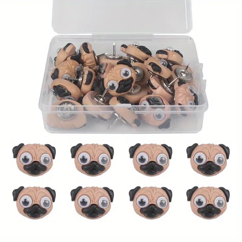SEDLAV Adorable Cartoon Dog Pug Push Pins - Pins for Bulletin Boards, Photos, Walls