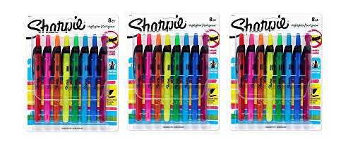 Sharpie Accent Retractable JopiS Highlighters, Chisel Tip, Assorted Colors, 8 Count (3 Pack)