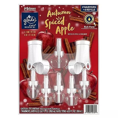 Glade PlugIns Scented Oil, 2 Warmers + 6 Refills, Autumn Spiced Apple