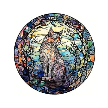 SEDLAV Personalized Cat Memorial Suncatcher Cat Catcher with Name & Date - Sentimental Dog Condolence Gift - Organic Birch & Stained Glass - Crystal Garland - Cat Loss Gift