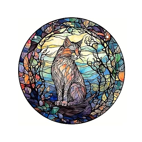 SEDLAV Personalized Cat Memorial Suncatcher Cat Catcher with Name & Date - Sentimental Dog Condolence Gift - Organic Birch & Stained Glass - Crystal Garland - Cat Loss Gift
