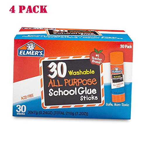 Elmer's All Purpose School Glue Sticks, Washable, 7 Gram, 30 Count (4-Pack)