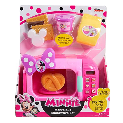 Disney Junior Minnie Mouse Marvelous Microwave Set and Accessories, 8-pieces, Pretend Play, Kids Toys for Ages 3 Up by Just Play