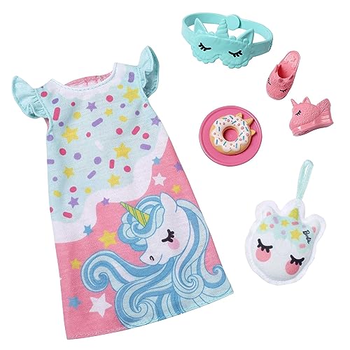 Barbie My First Clothes, Pajamas and Slippers with Bedtime Accessories, Preschool Toys for Easy Dress-Up Play, My First Barbie Fashion Pack