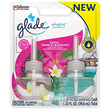 Glade PlugIns Scented Oil Air Freshener Refill - Limited Edition | Exotic Tropical Blossoms Scent - 2 Count Oil Refills Per Package (0.67 Ounce Each) - Pack of 2 Packages