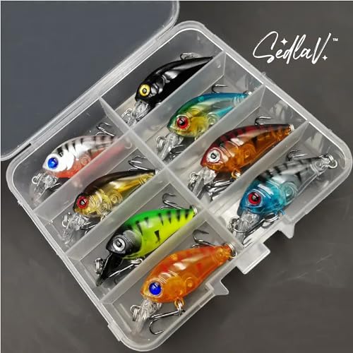 SEDLAV Topwater Bass Fishing Lures Set - 8pcs Plopping Minnow Lure with Floating Rotating Tail - Acrylonitrile Butadlene Styrene Material with Strict Selection Colors & 3D Lifelike Eyes