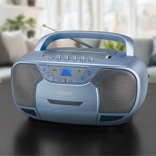 JENSEN CD-590-BL CD-590 1-Watt Portable Stereo CD and Cassette Player/Recorder with AM/FM Radio and Bluetooth (Blue)