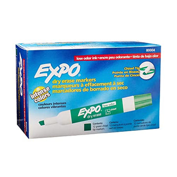 EXPO Low Odor Dry Erase Markers, Chisel Tip, Green, 12 Count